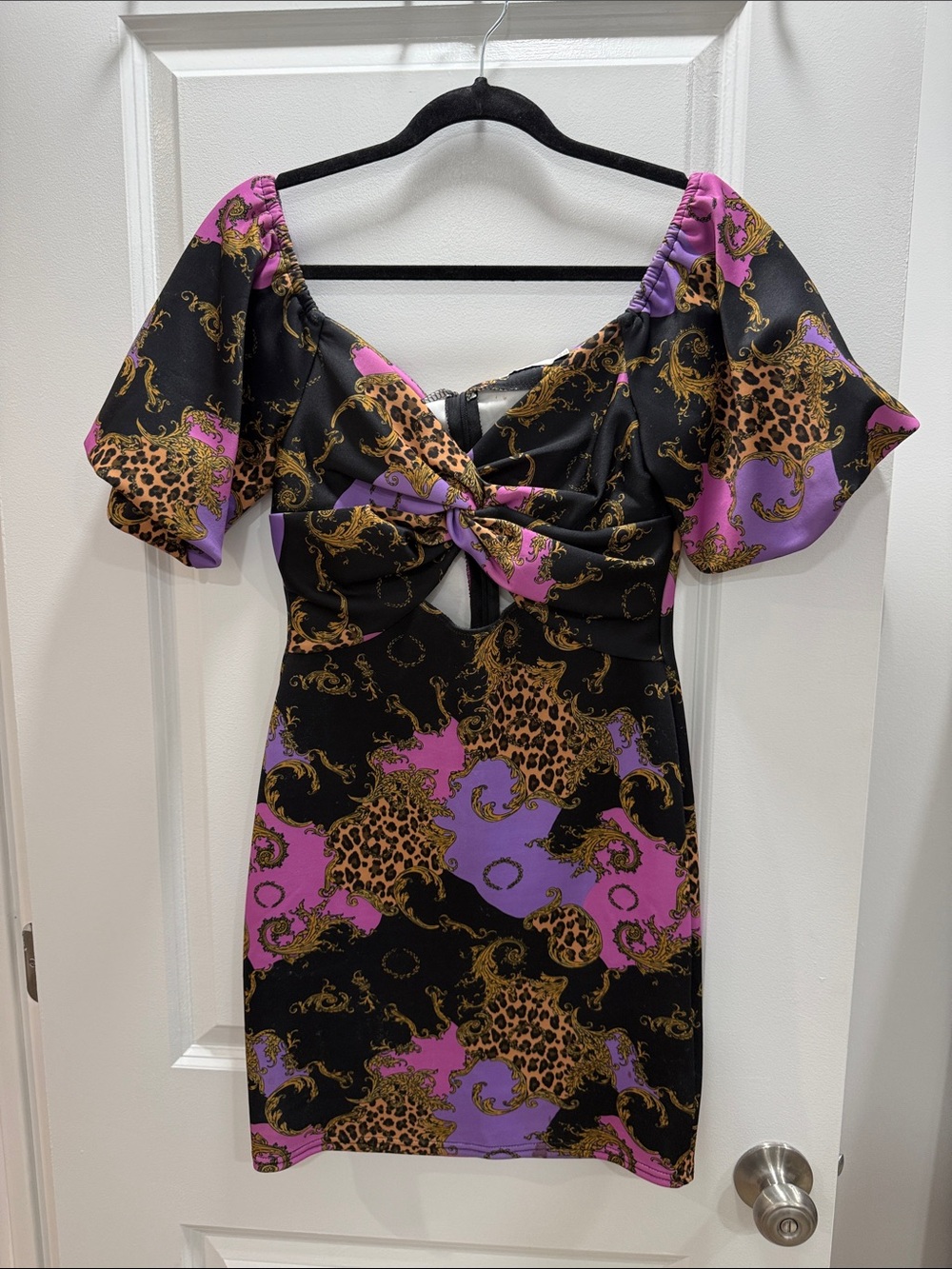 Women’s Black and Purple Tie-Front Mini Dress